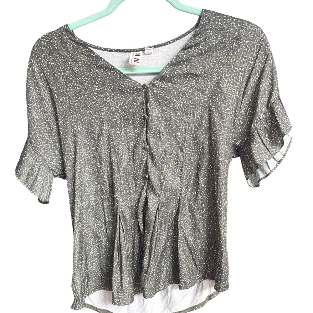 Anthropologie Dolan Animal Print Green Short Sleeve Top XS